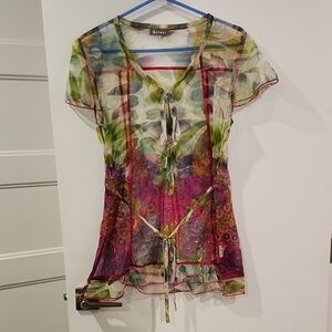 P2P 19.5" Katmai Women's Floral Sheer Top - Multicolor